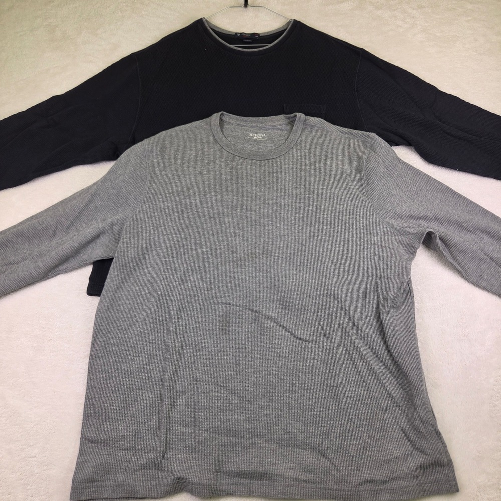 Mens XXL Thermal Shirt Lot 2 Merona Gray Cremieux Navy Waffle Knit Long Sleeve